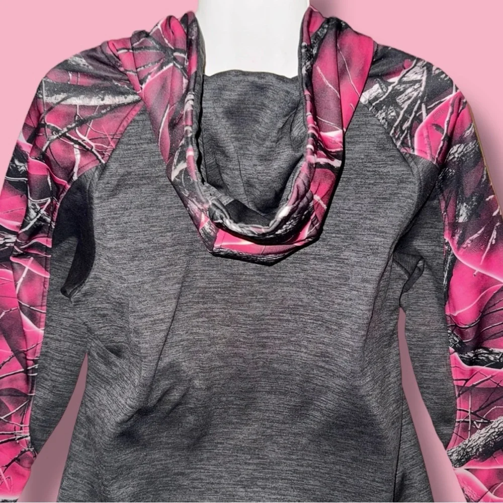 Huntworth Hoodie Pink Gray Camo Fleece Lined 1/2 Zip Pullover Women's XL - Picture 13 of 16
